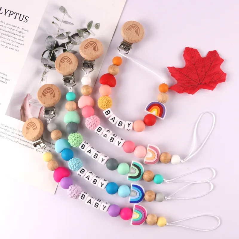 Rainbow Silicone Personalized Pacifier Clip Customized Baby Name Pacifier Chain Food Grade Silicone Teether For Baby Shower