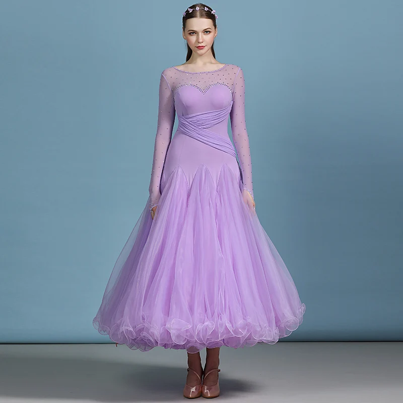 Light Purple Ballroom Dance Dress For Women High Quality Stage Costume Practice Wear Floral Flamenco Dresses Exotic Dancewear