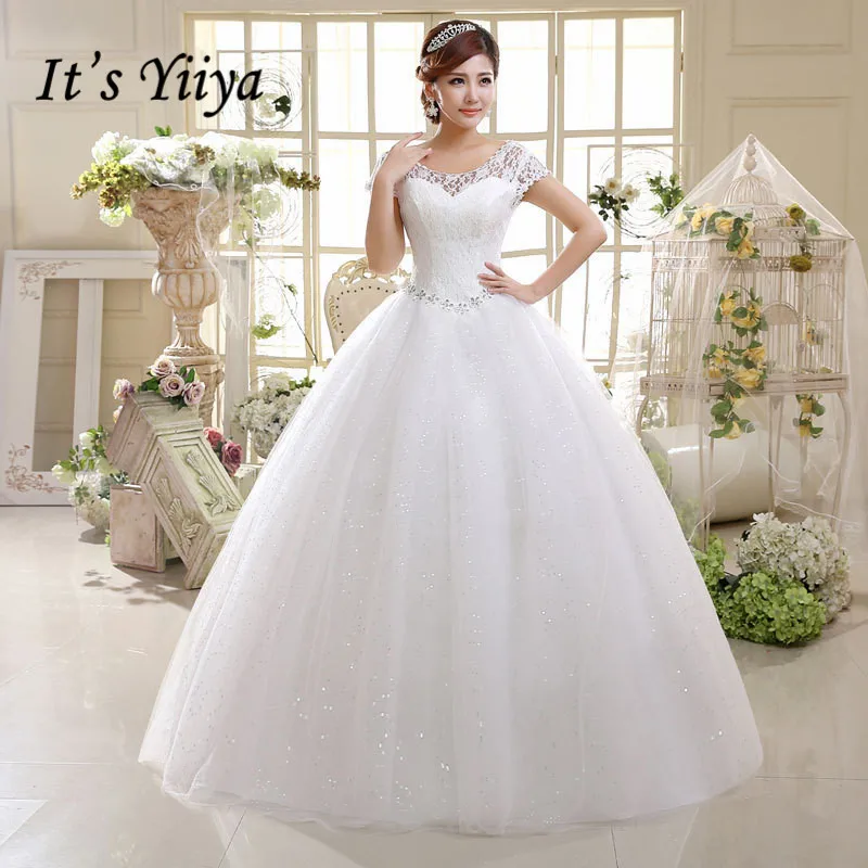 Wedding Dresses Plus Size Red White Lace O-neck Sequins Wedding Dresses Princess Bride Gowns