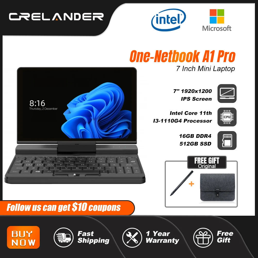 Un mini ordinateur portable Netbook A1 Pro Intel Core i7-1160G7 16 Go 512  Go Noir