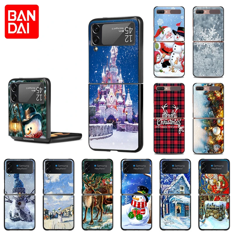 Phone Case For Samsung Galaxy Z Flip 3 5G zflip Black Case Snowman Christmas Santa Claus Protection Cover For Z Flip3 zflip3 galaxy flip3 case