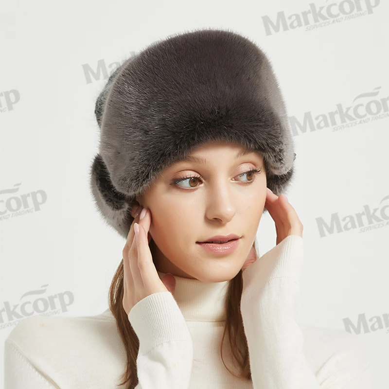 

Markcorp fur straw hat knitted women's winter new black mink cotton hat warm hat thickened and popular