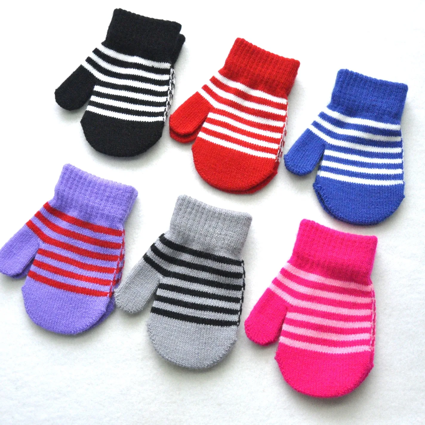 Winter Children Striped Knitted Warm Gloves For Baby Students New Patchwork Mittens Outdoor Knitting Cycling Skiing Gloves 1-4Y 4