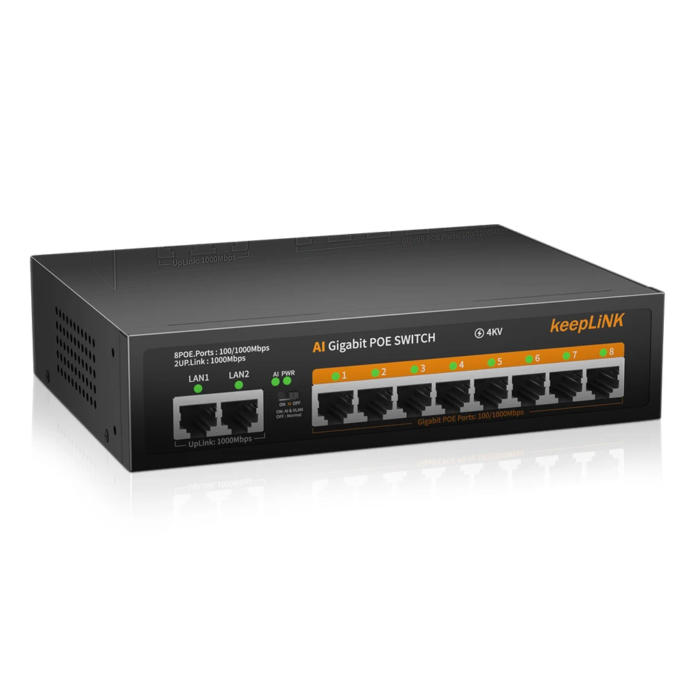 KeepLink Switch POE 1000 Mbps 8 porte Switch Ethernet POE Standard di rete alimentazione integrata 52V per telecamera IP CCTV/Router Wifi
