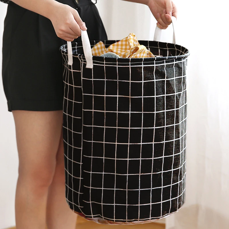 Household large fabric dirty clothes basket, toy storage bucket, cotton and linen dirty clothes basket, foldable and waterproof