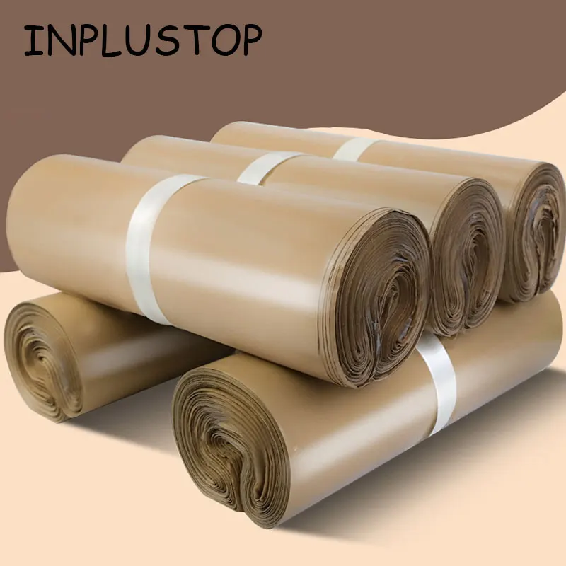 

INPLUSTOP 50 шт., полиэтиленовые ранцы для отправки, кофейный цвет, электронная торговля, упаковка для одежды, сумка, Курьерская сумка на заказ