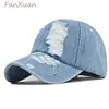 Distressed Ripped Denim Baseball Cap for Men Women's Caps Cotton Jeans Blue Summer Hats for Women 1