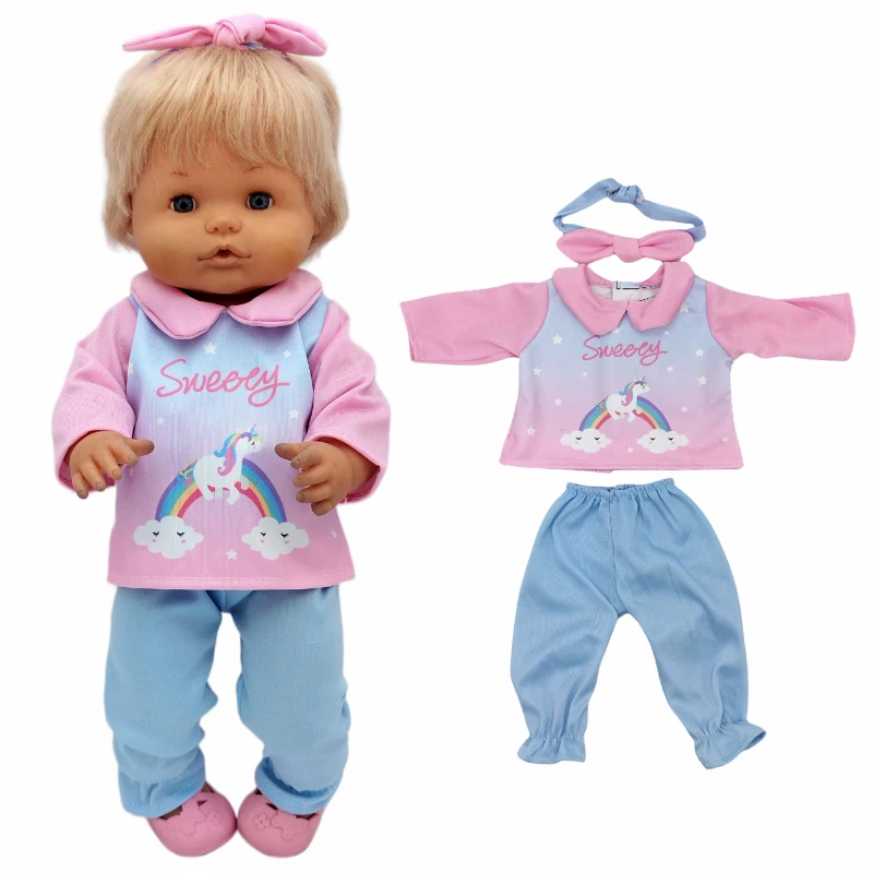 Für 40 cm große Nenuco-Puppenkleidung, 17 Zoll Babypuppenkleidung, blaues Blumenkleid, Spielzeugkleidung – Detail 6