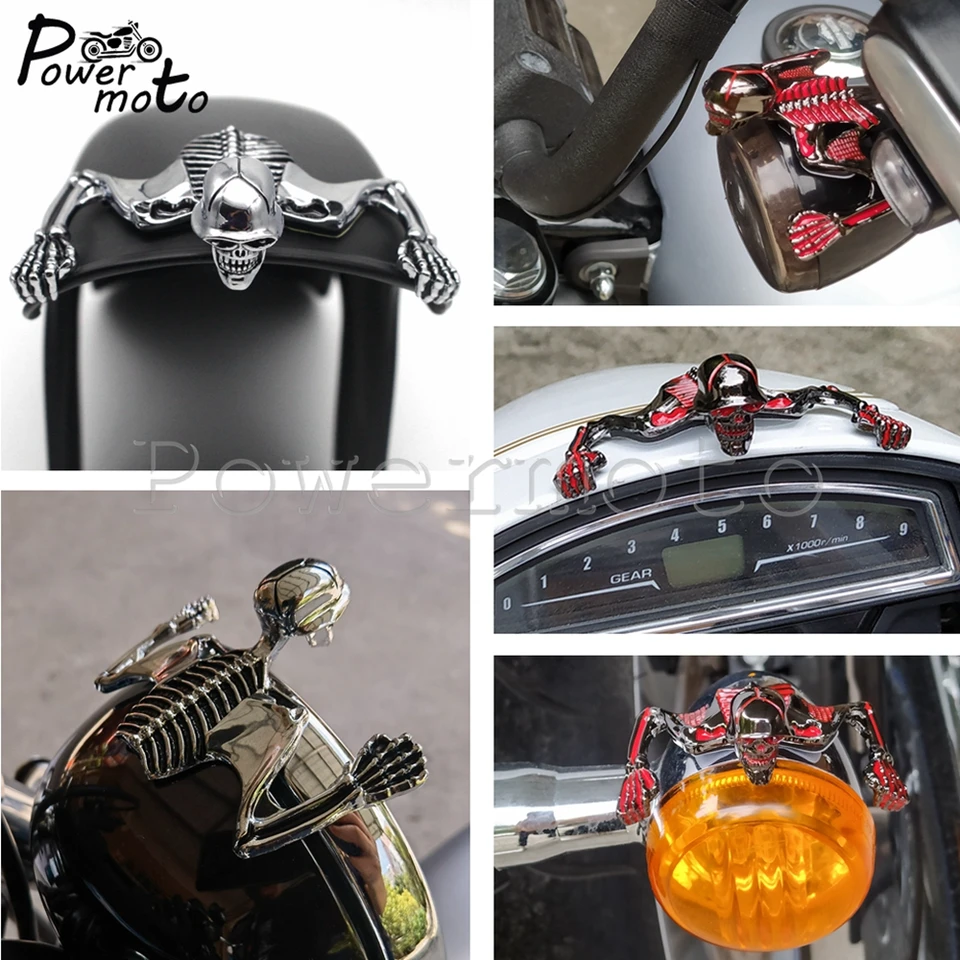 V-Twin 33-1936 Headlamp Visor Skull Ornament | Chrome 7 Inch Motorcycle Accessory