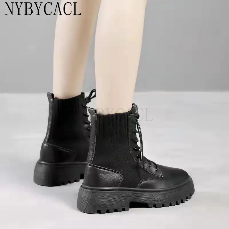 Genuine Leather Platform Boots 2022 Winter Spring Women Warm Comfortable Chunky Fashion Shoes Lace up Ladies Footwear New