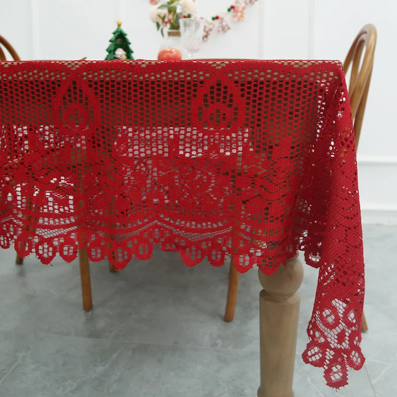 Red Lace Tablecloths Rectangular Christmas Wedding Centerpieces for Tables Coffee Placemats Coats Cover Elegant Party Dressing