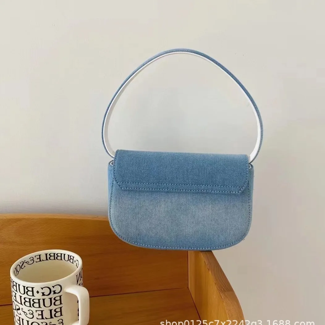 

Women's Luxury Solid Shoulder Bag Girls Denim Blue Fashion Traveling Handbag