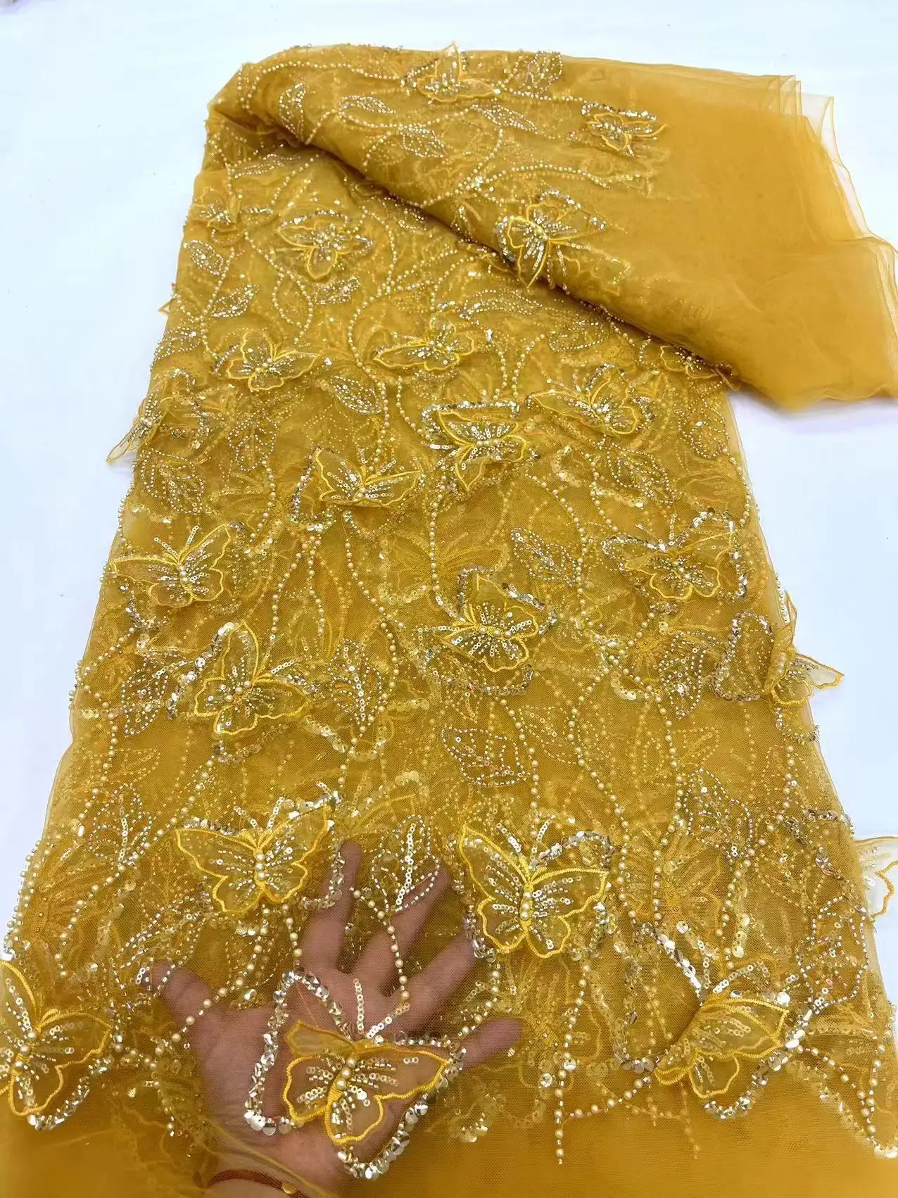 

African 3D Lace Fabric 2024 High Quality Sequins Tulle Lace Material French Nigerian Groom Lace Fabrics For Women Party Wedding
