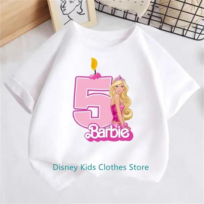 New Barbie Children Birthday Number 1-14 T Shirt Kid Kawaii Boy Girl Casual Clothes Anime Cartoons Kids T-shirts Tops Tee 6