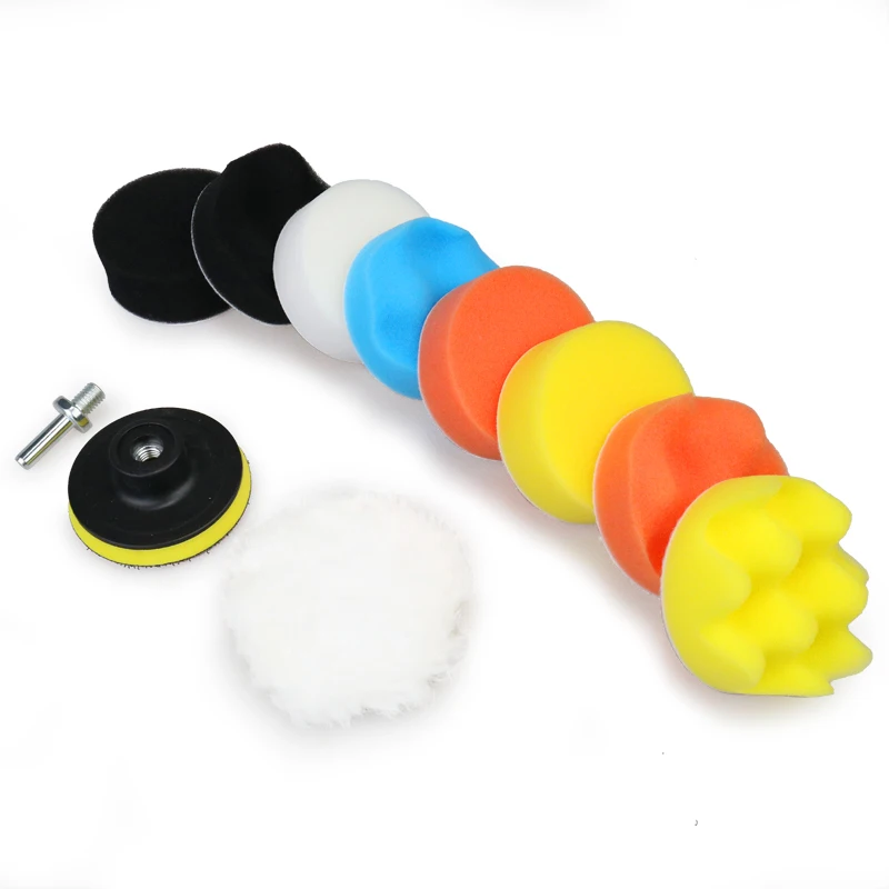 11Pcs/Set Foam Car Polishing Disc Self-Adhesive Waxing Sponge Wool Wheel Polishing Pad Car Polisher Drill Adapter