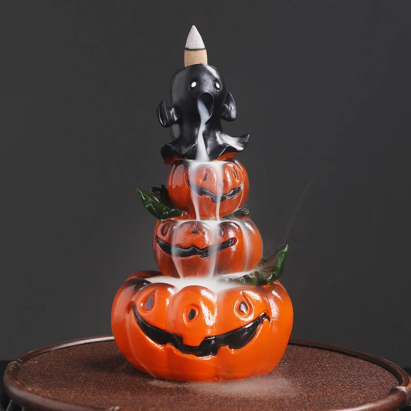 Backflow Incense Holder Resin Waterfall Incense Burner Handmade Pumpkin Incense Burner Ornament Home Halloween Aromatherapy backflow waterfall ceramic cone and stick incense burner for relaxing aromatherapy home decor and gifts with 10 free backflow incense cones