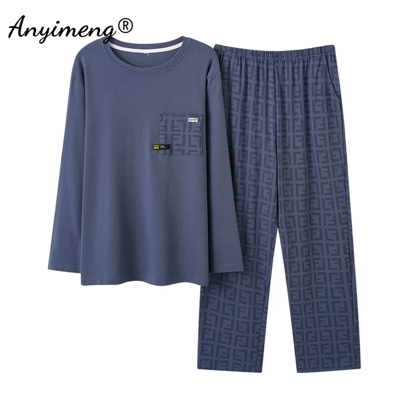 Autumn Winter Black Pajamas for Men Soft Faux Cotton Homewear Long Sleeves Nightwear Leisure Man Fashion Sleepwear New pajamas set,man pajamas set