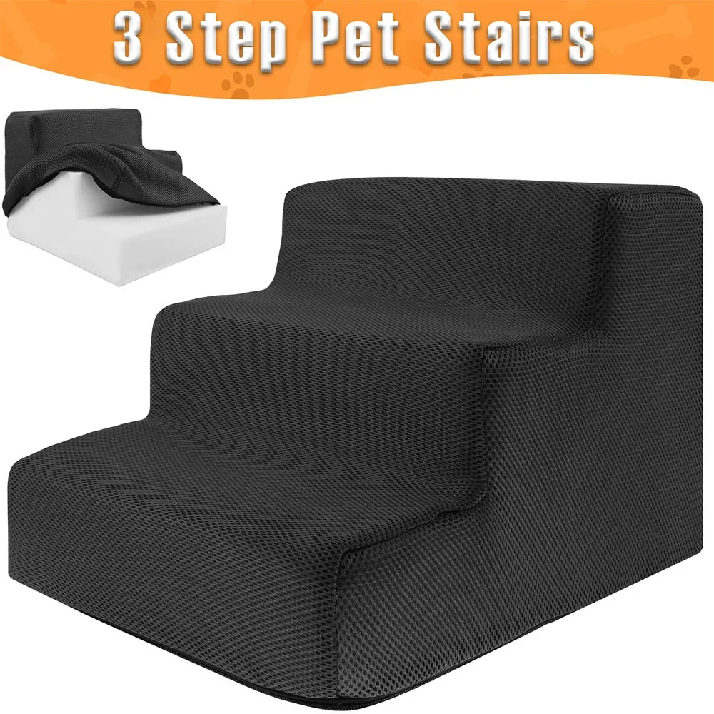 3 Step Pet Stairs High Density Soft Foam Small Dog Ramp Ladder Stair Removable and Washable Non-Slip for Dog/Cat pet ramp stairs