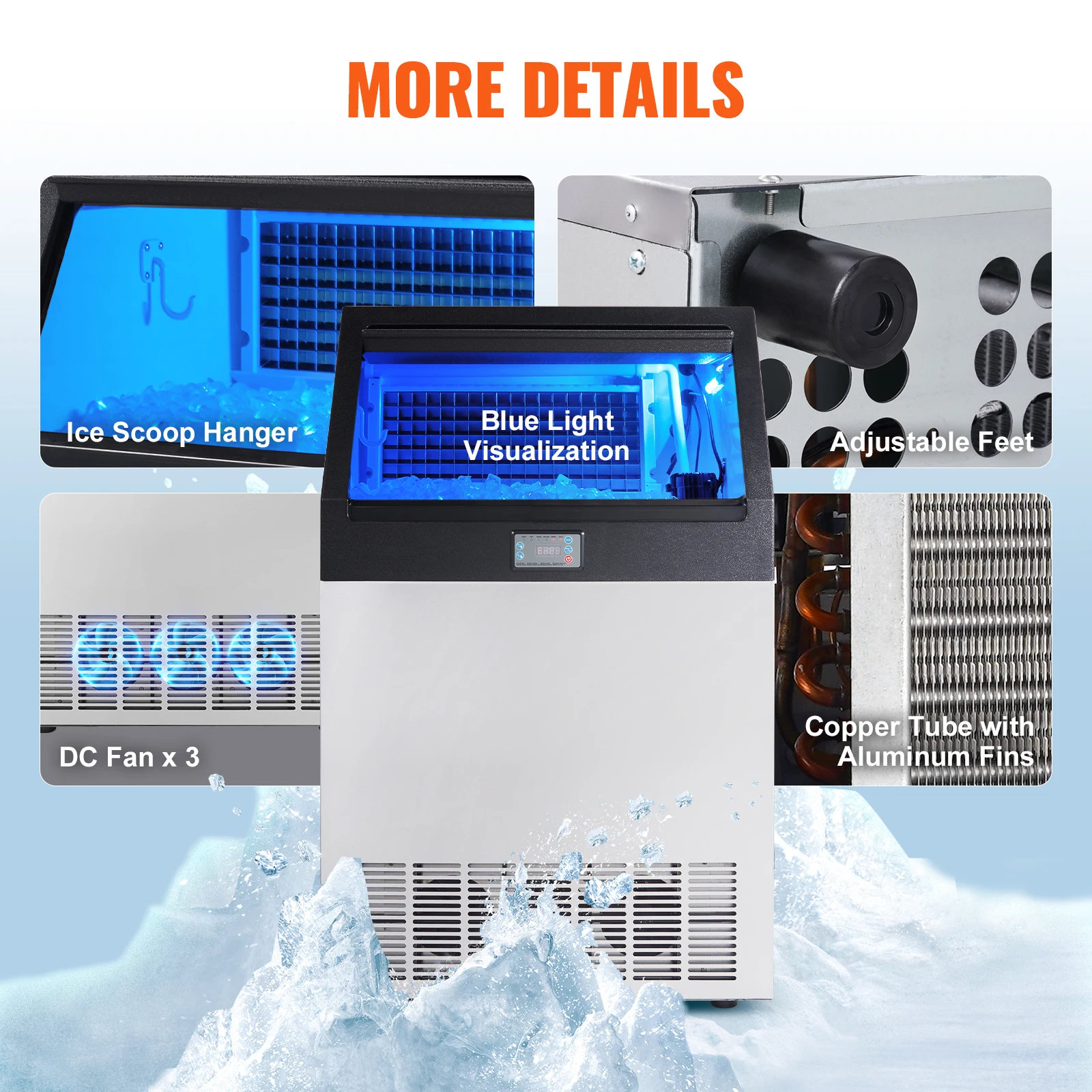 VEVOR Commercial Ice Maker 265lbs/24H Ice Maker Machine 126 Cubes in 12-15Minutes Freestanding Cabinet LED Display