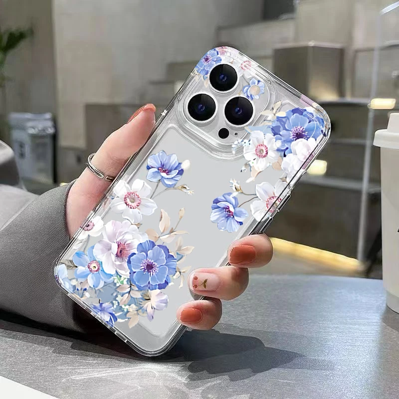 Floral Transparent Shockproof Soft TPU Phone Case with Bumper Cover