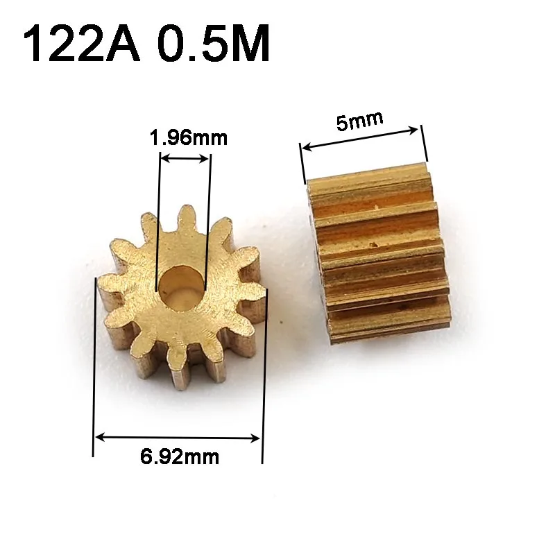122A 0.5M Copper Gear 12 Tooth Hole 2mm 1.96mm Motor Gearbox Gears Toy Model Pinion 10pcs/lot