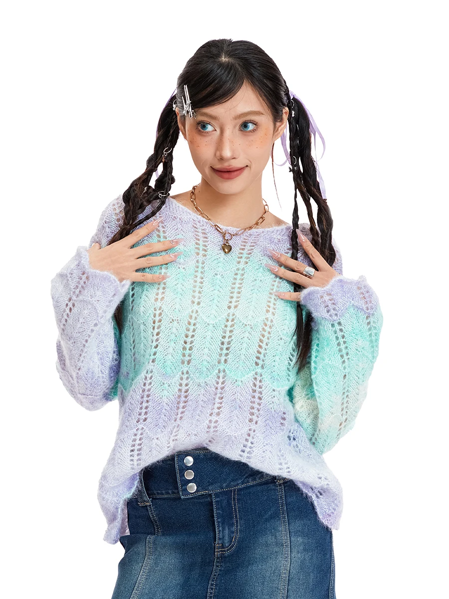 

Fairycore y2k Knitted Sweater for Women Vintage Long Sleeve Rib Knit Pullover Top 2000s Retro Grunge Cottage Jumpers