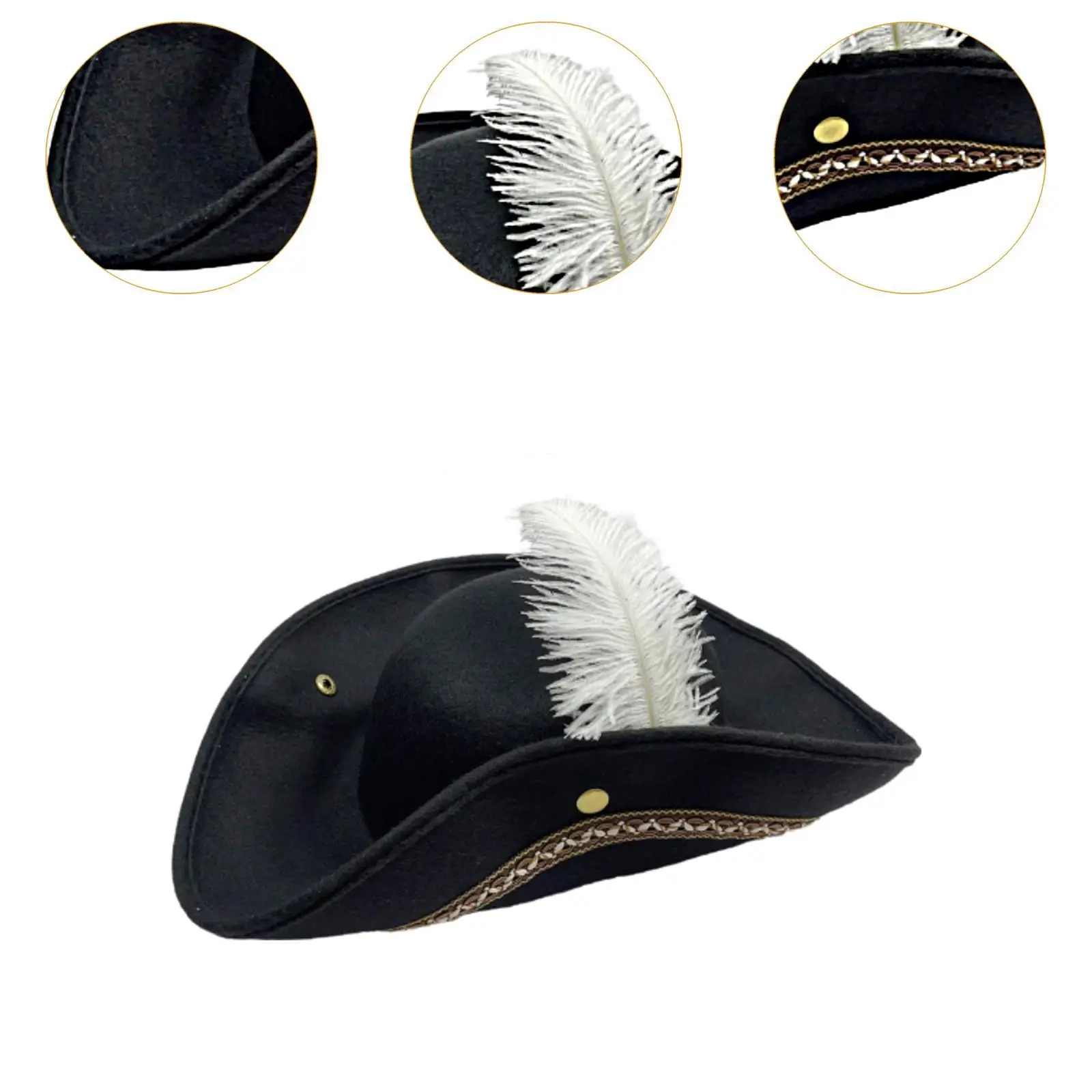 Pirate Hat Vintage Costume Accessories Dress up Buccaneer Tricorn