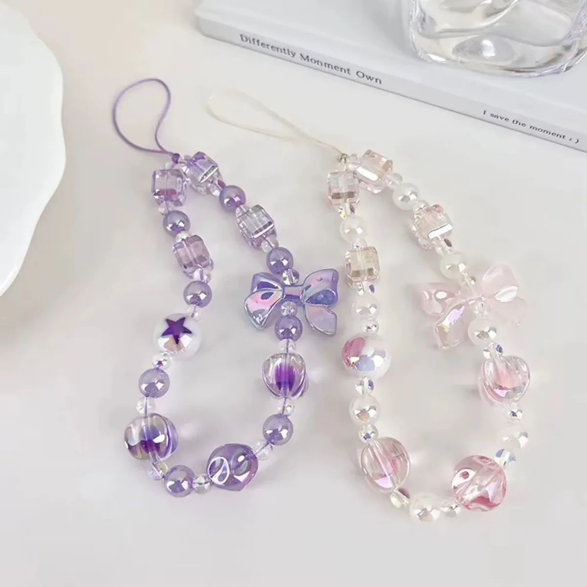 Colorful Beaded Phone Charm Bracelet with Bow Design