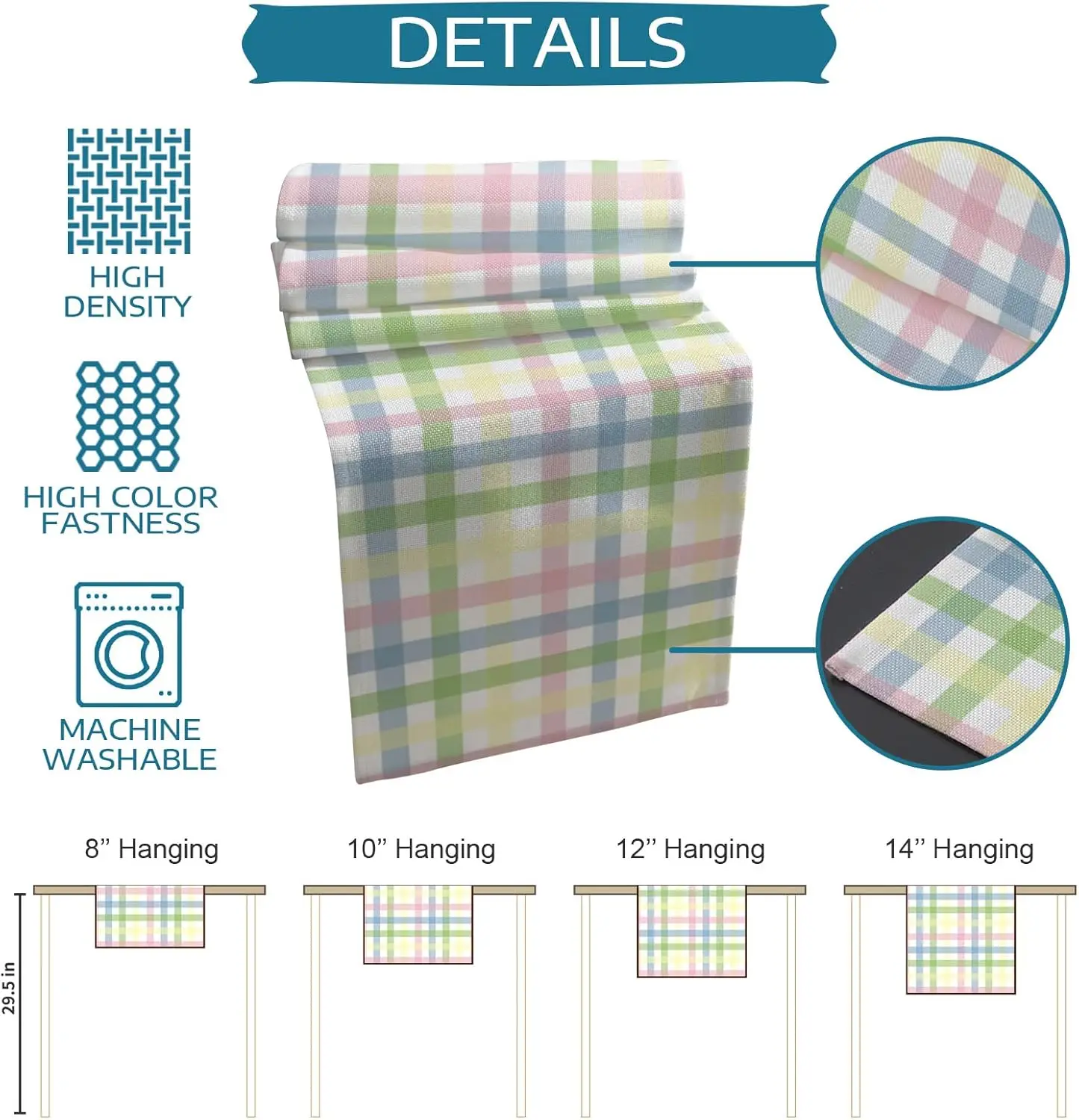 Easter Colorful Stripes Plaid Checkered Linen Table Runner Dresser Scarf Reusable Kitchen Dining Table Runner Easter Decorations 6