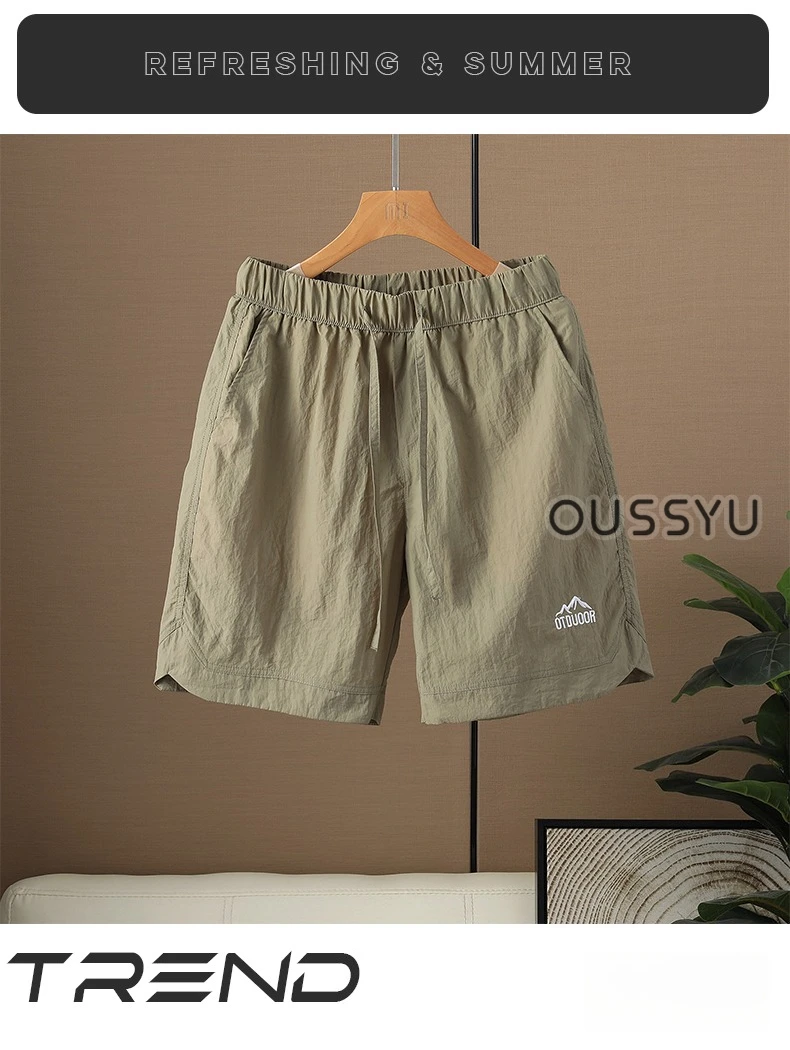 Markenkleidung Sommer Dünne Herren Outdoor Schnelltrocknende Wander-Shorts Elastischer Bund Kordelzug Cargo Freizeit-Shorts Khaki Grau Blau – Detail 2