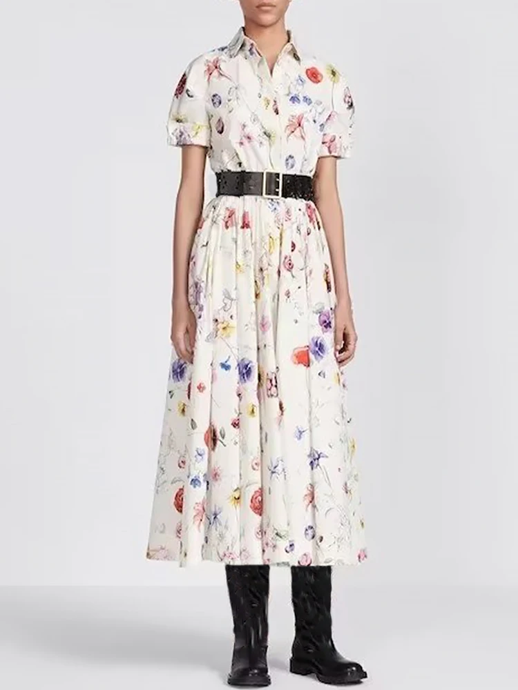 

Designer 2023 New Women's Elegant Party Dress High Quality Print Shirt Dress Formal Occasions Casual Fashion French Vintage Chic