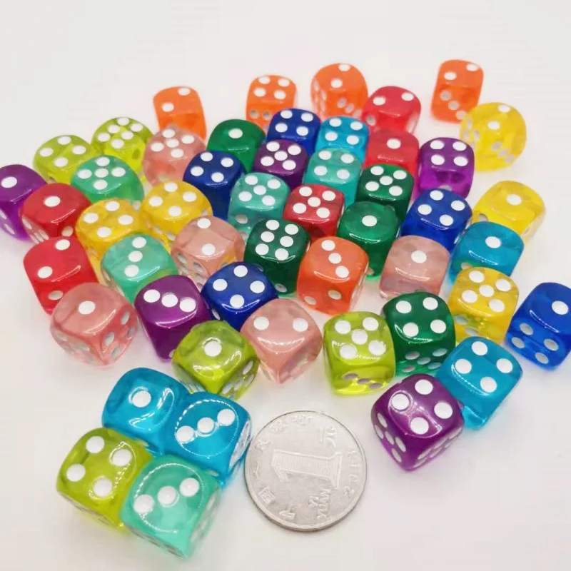 10Pieces/Lot Transparent Acrylic 6 Sided 14mm D6 Point Dice For Club/Party/Family Board Games 10 Colors acrylic dice game dice dice set