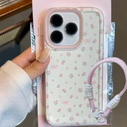 Cute Pink Broken Flowers Cartoon Phone Case - Y2K Korean INS Style Cover - iPhone 12 Pro (With chain)