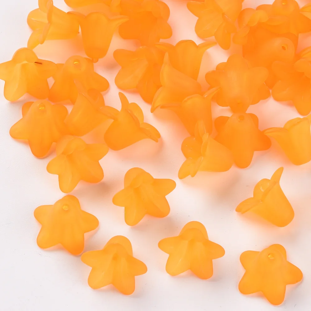 Set of 50 Frosted Light Blue Acrylic Flower Beads - Transparent, 17.5x12mm