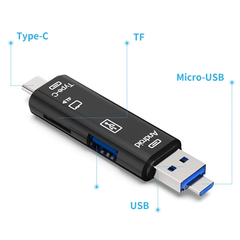다기능 휴대용 마이크로 USB C 타입, TF OTG 카드 리더, PC 노트북 스마트폰 등용, 5 인 1 카드 리더