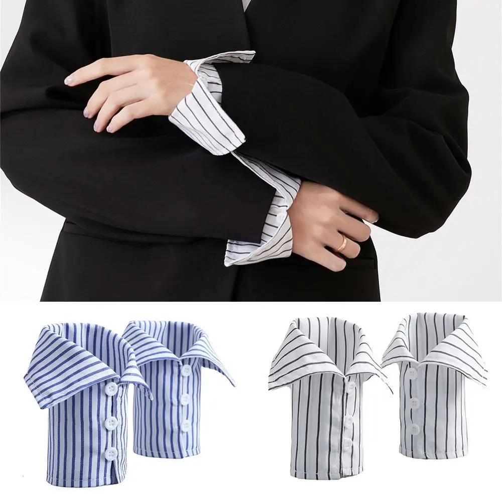 Korean Simple Stripe Fake Sleeves Suit Shirt Sweater Decorative Sleeve Cuffs Detachable Flip Cuff Autumn Winter Hand Wrist Cuffs