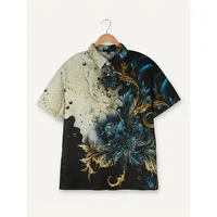 Vintage Flower Pattern 3D Printed Men's Colorblock Short Sleeve Lapel Hawaiian Style Shirt for Summer Vacation Oversized Tops 2