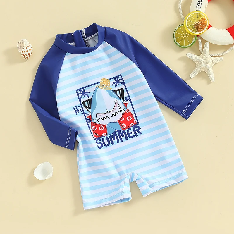 

Kids Boys Summer Swimwear Casual Whale Print Long Sleeve Monokini Swimsuit Beachwear Bathing Suit