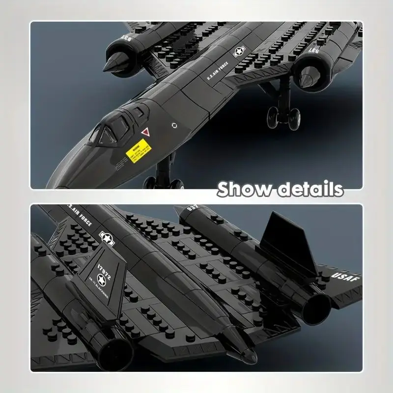 מטוס זיהוי Blackbird SR-71 צבאי בניית בלוקים חלקיקים קטנים פאזל הרכבה צעצוע