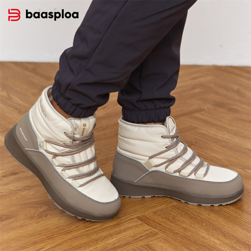 Baasploa Women Ankle Boots Winter Leather Waterproof Cotton Shoes for Women Plush Warm Snow Boots Casual Walking Shoes Non-Slip