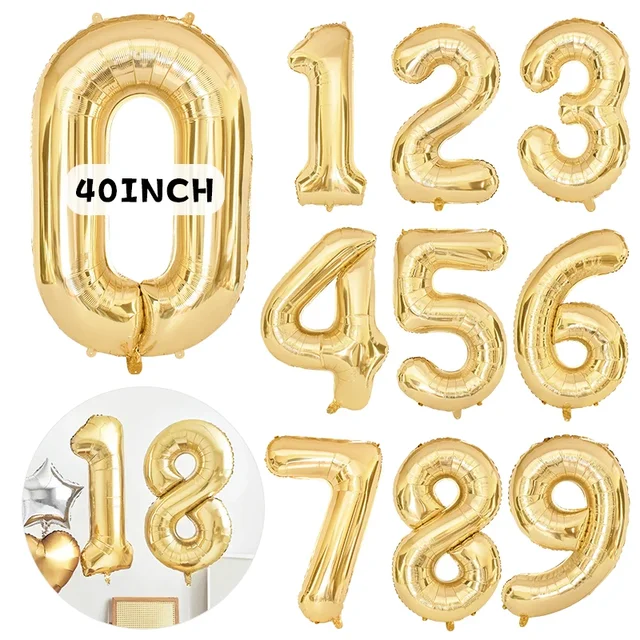 1 pièces 40 pouces grand ballon numérique en aluminium or clair blanc pour les anniversaires des filles hélium grand numéro 0-9 ballon décoration 2