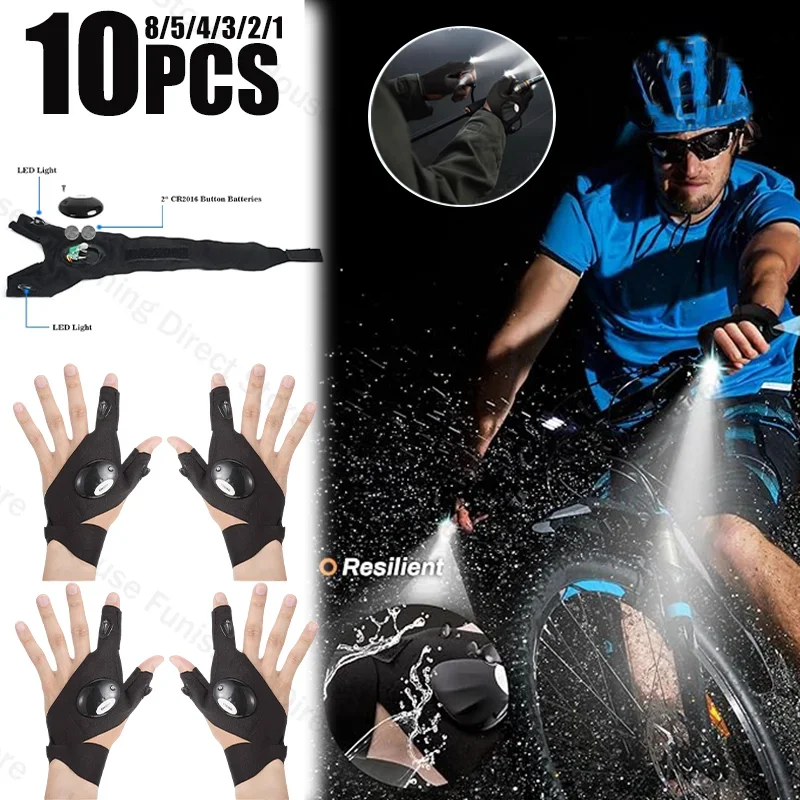 1-10 PCS LED Lighted Gloves Riding Night Fishing Camping Outdoor Hiking Rescue Lighting Gloves Lighted Running NEW