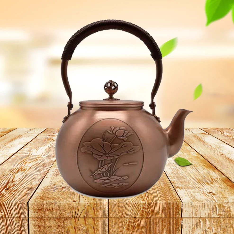 

1600ML Antique Pure Copper Teapot Health Boiling Water Pot Handmade Carved Pot Red Copper Tea Set
