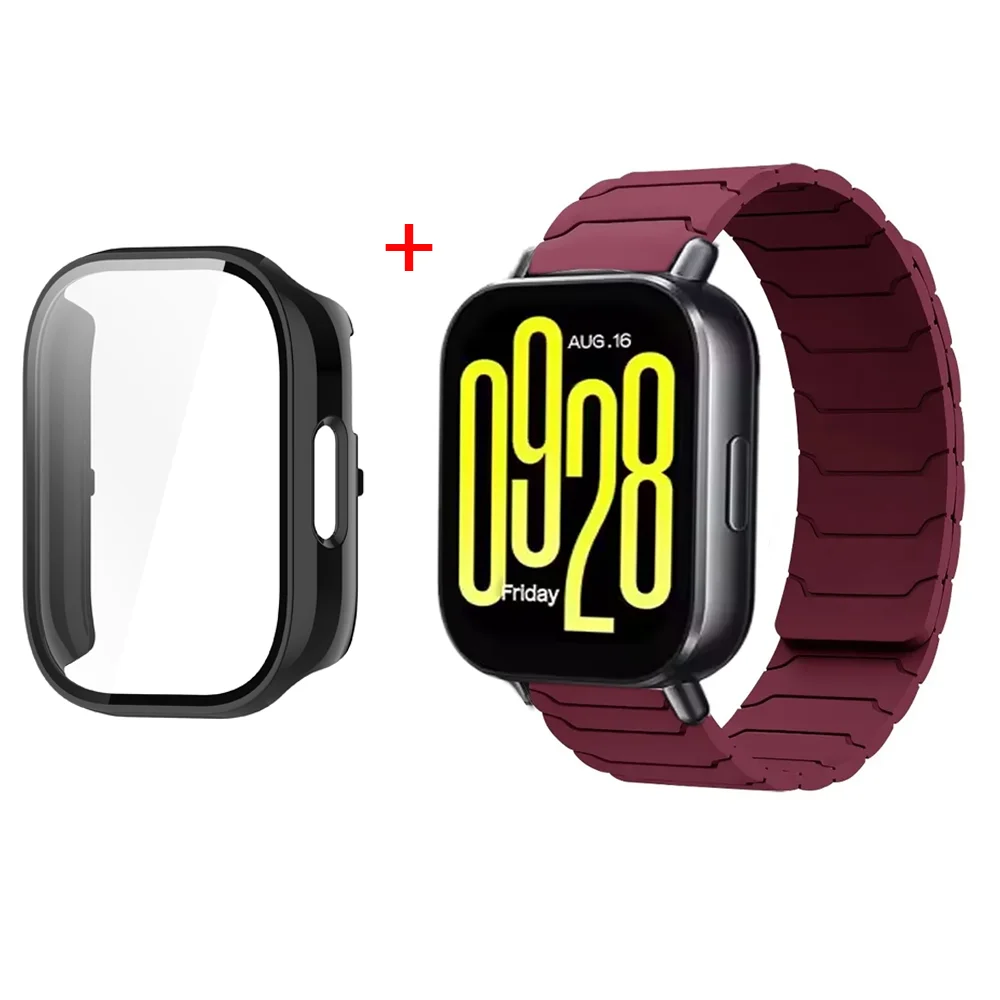 Magnetic Silicone Watch Strap with Protective PC Case & Glass Screen