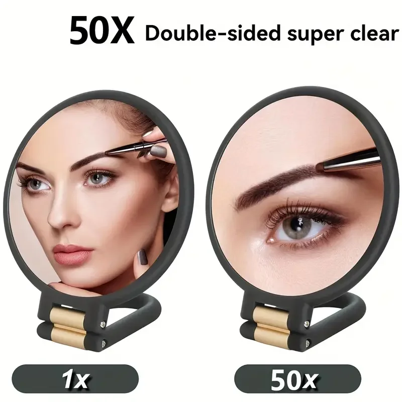 50x Magnifying Mirror with Dual-Sided 1X/50X Magnification - Portable Handheld Makeup Mirror with 360° Adjustable Handle, Foldab