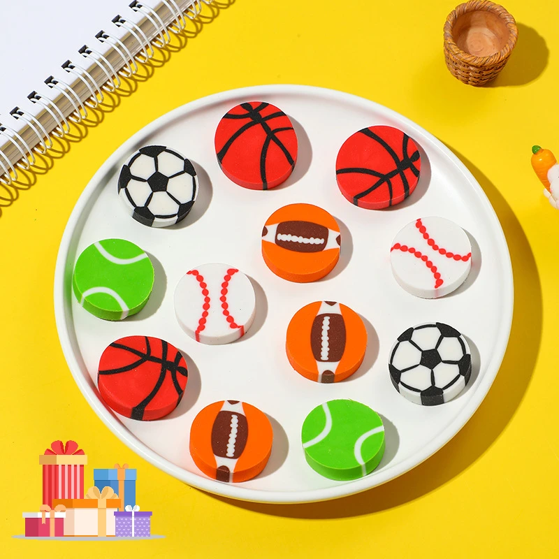 Creative Ball Eraser Cute Cartoon Basketball Football Baseball Tennis Pencil Erasers for Kids School Stationery Gifts 10Pcs/Lot