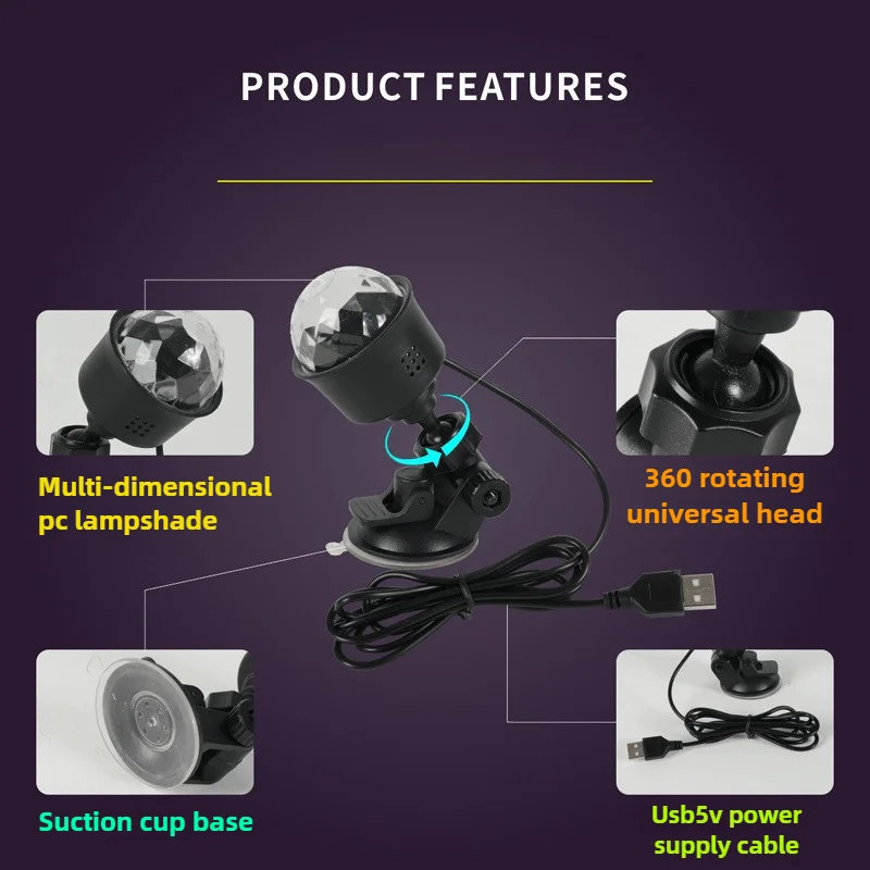 Mini USB Night Light RGB LED Stage Disco Light Rotating DJ Ball Strobe Auto Rotate for Car KTV Christmas Party Show Decoration