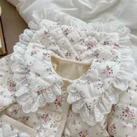 7806 Baby Coat 2023 Winter New Plus Velvet Baby Girl's Floral Coat Lace Lapel Cotton-padded Jacket Cardigan Coat 6