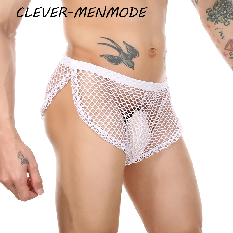 Men's Sexy Openwork Sheer Fishnet Briefs Bare Side Open Lingerie Mesh Transparent Shorts Hollow Mesh Breathable Panties mens underwear