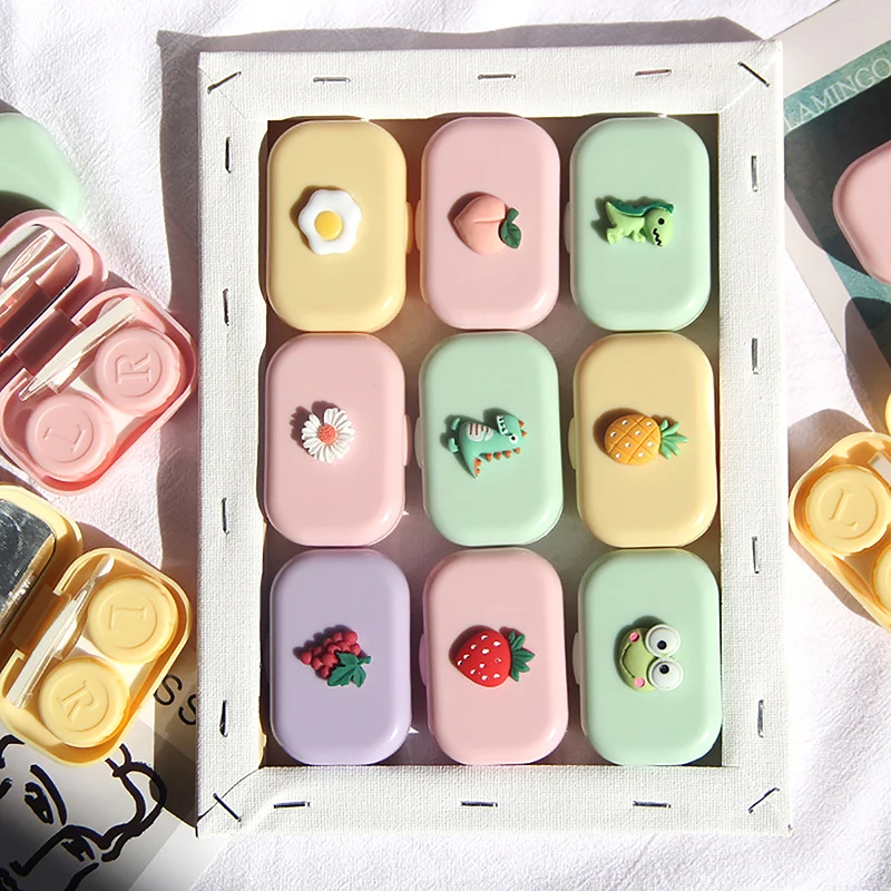 

New Version Portable Matte Contact Lens Box Cartoon Mini Simple Contact Lens Companion Box Cute Colorful Care Box For Girls
